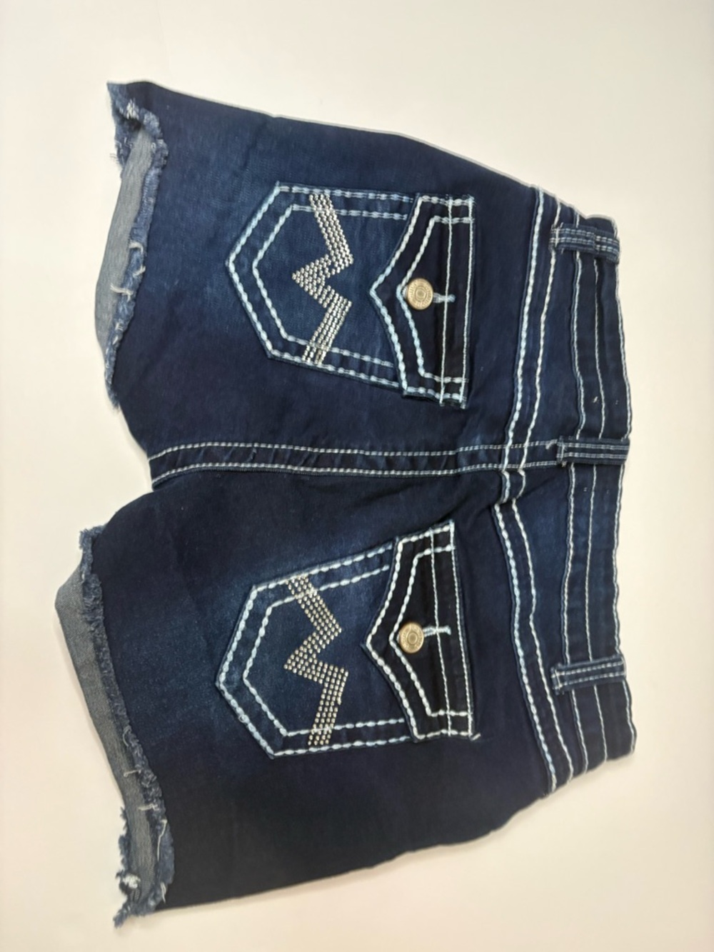 Dark Blue Women's Denim Shorts with Embroidered Back Pockets